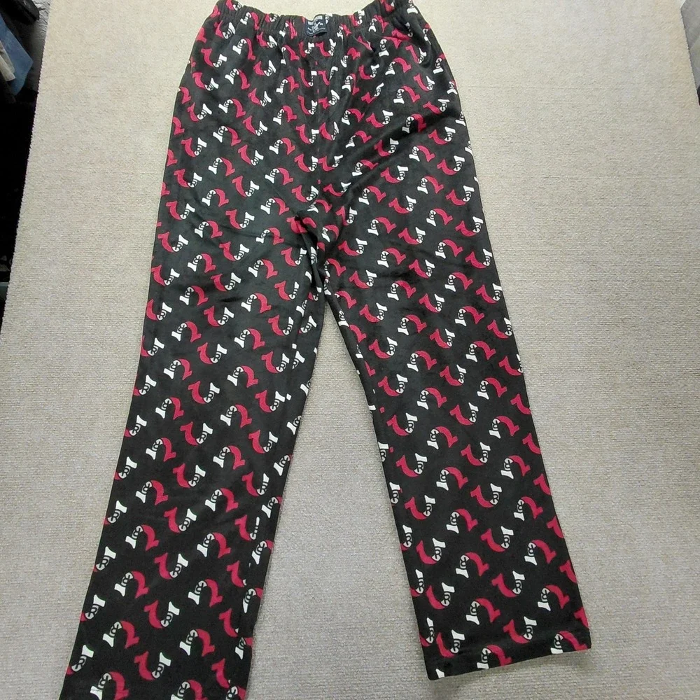 True Religion Black W/Red Logo All Over Print Velour Fleece Lounge Pants Mens XL
